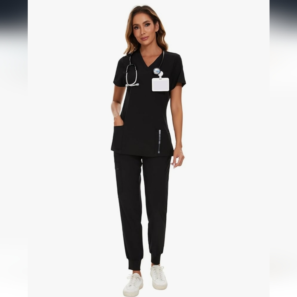COZYFIT Scrubs for Women - Stretch V-Neck Scrub Top & Jogger Pant with 8 Pockets